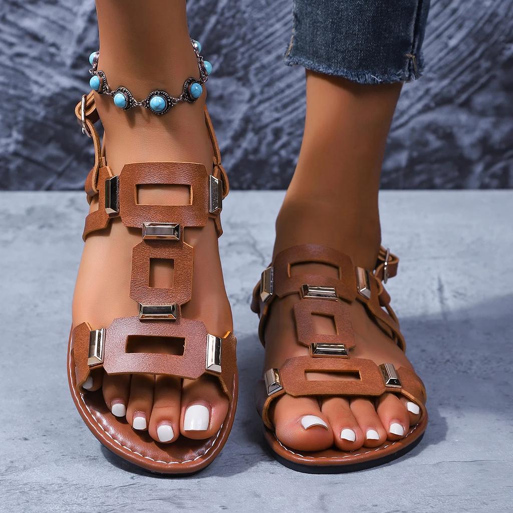 Fashion New Women Sexy Sandals 2025 Summer Outdoor Anti-slip Shoes Women Luxury Sandals Fashion Rome Casual Flat Slippers Slides Women