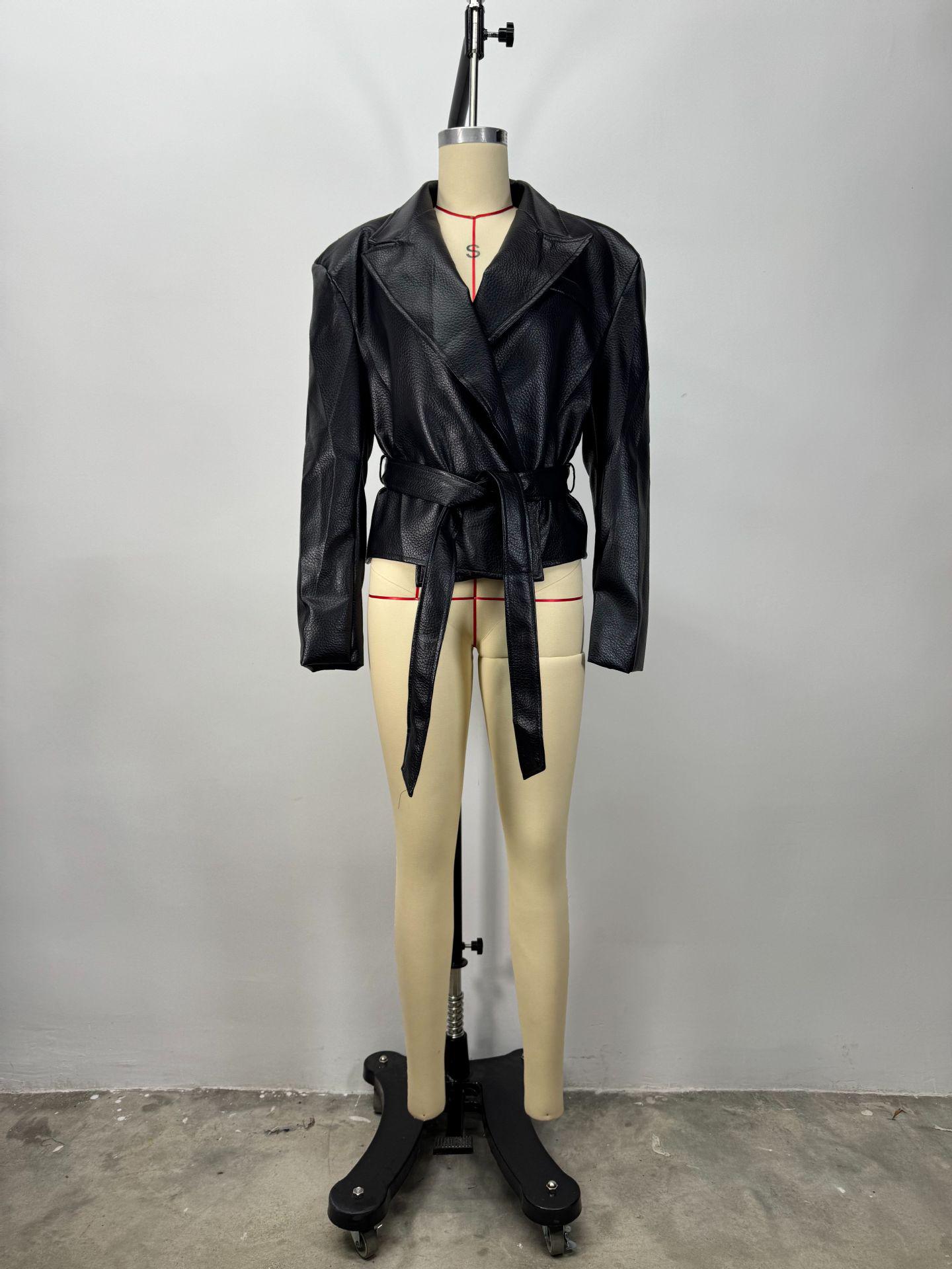 

Осінньо-зимова жіноча модна мотоциклетна шкіряна куртка на шнурівці XL