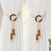 2Pcs Adjustable Drawstring Design Vintage Natural Wood Curtain Tiebacks - Elegant Window Decor for Living Room Bedroom - Standard & Sheer Curtains