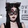 Halloween Party Mask Comfortable Half Face Lace Mask Cat Ear Headband Elegant Costume Mask Set For Dance Halloween Party Costume