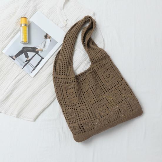 Women Shoulder Bag Wide Straps Large Capacity Solid Color Handbag Commuting Style Decorative Knitting Shoulder Bag