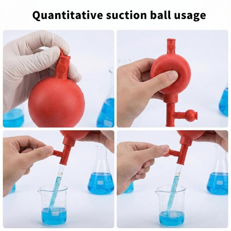 2Pcs Three Way Pipette Fillers 50ml Rubber Bulbs with Elastic Suction Liquid Handling Applications for Laboratory