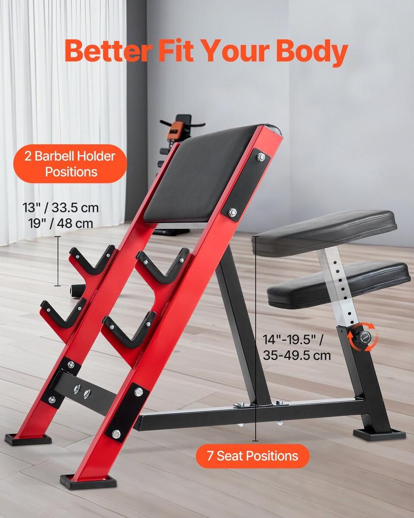 Preacher Curl Bench Adjustable Home Gym Biceps Machine Barbell Equipment