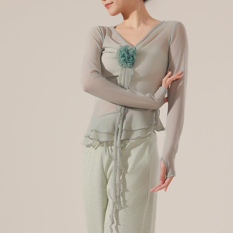 Women's Elastic Floral Long Sleeve Dance Costume - Slim Fit Modern Performance Top