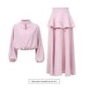Fashion Brand Suit Pink Loose Long-sleeved Top + Ruffled Skirt Two-piece Set