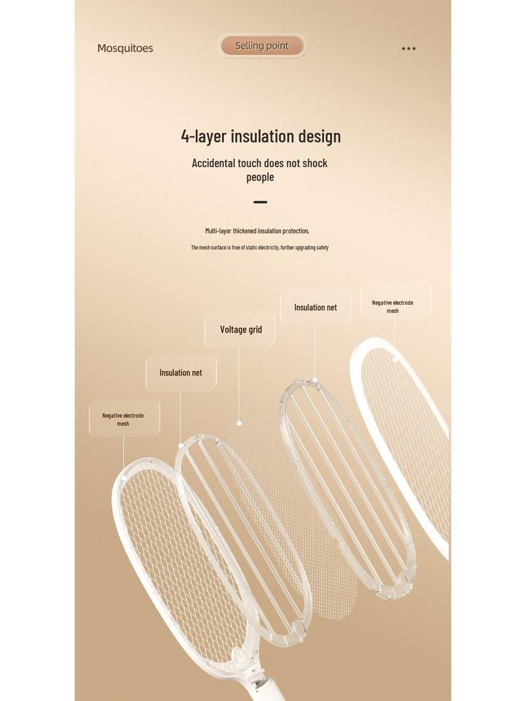 Rechargeable Electric Mosquito Swatter with Purple Light Attractant and Display Screen Stand, Indoor Use