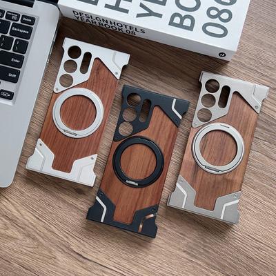 Suitable for Samsung S25ULTRA Mobile Phone Case Mahogany Grain Boundless Armor 16promax Magnetic Suction Bracket To Prevent Falling