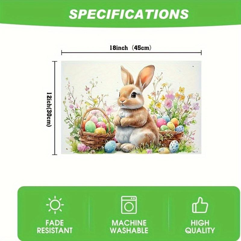 4pcs, Easter Placemats, Seasonal Table Mats, Easter Adorable Easter Bunny Flowers Baskets, Suitable for Indoor, Outdoor, Kitchen, Farmhouse, Dining Ta