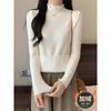 Autumn and winter warm semi-turtleneck knitted sweater women's fungus edge fleece sweater simple and versatile inner backing top