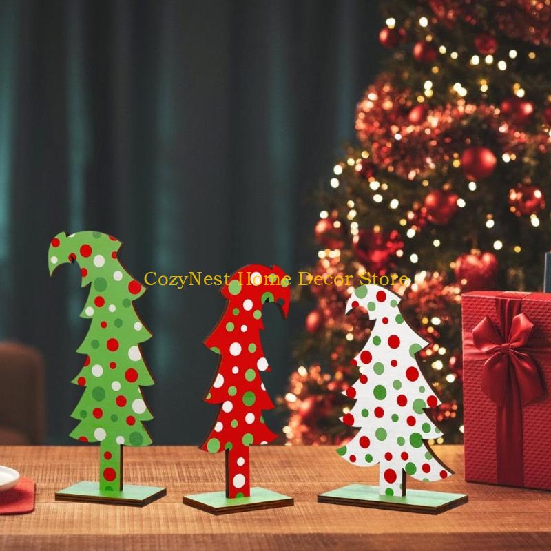 92MF 3 Pcs Christmas Tree Tabletop Green False Tree Ornaments Party Supplies For Home Office Holiday Decoration