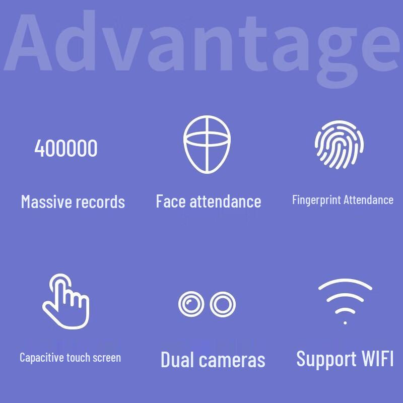 Deli Wi-Fi Touchscreen Facial Fingerprint Attendance Machine CN Plug (adapter Included)