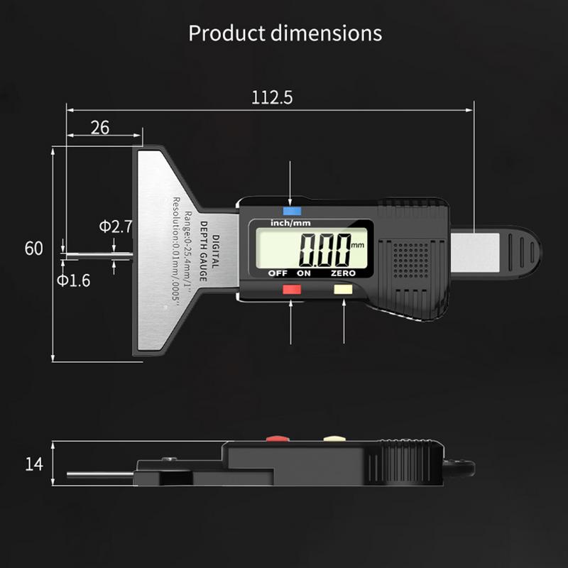Tread Depth Gauge Tire Depth Gauge Tool Digital 0-25.4mm Range Wear Checker 0.01mm Resolution Handheld Measuring Tool For Car &