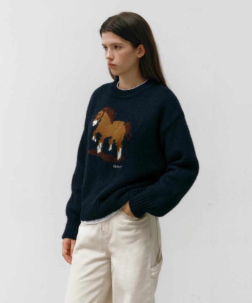 OSTKAKA Horse Jacquard Pullover Navy