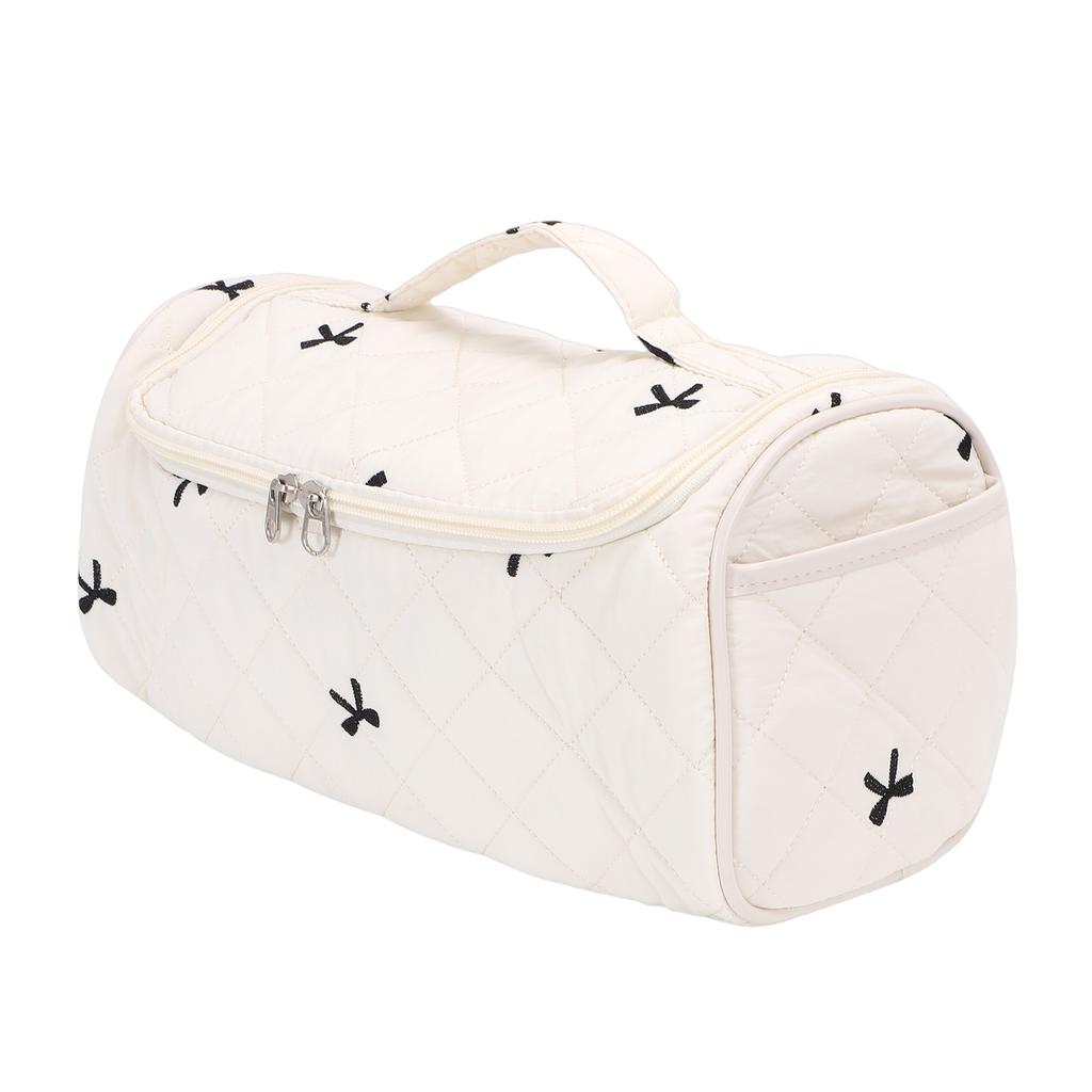 Quilted Travel Case with Hook Large Capacity Cotton Portable Storage Bag for Hair Dryer Accessories Milky White with