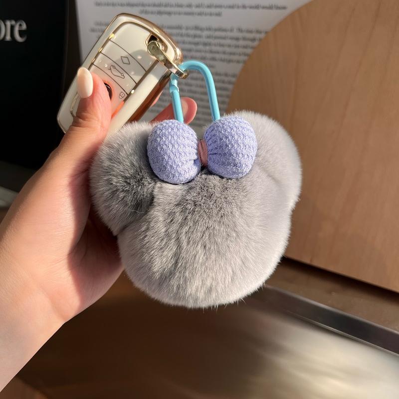 Cute Rex rabbit hair car keychain pendant Internet celebrities ins pom-pom doll book bag pendant gift