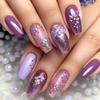 Dreamy Purple Pink Floral Rhinestone False Nails - 24 Piece Set