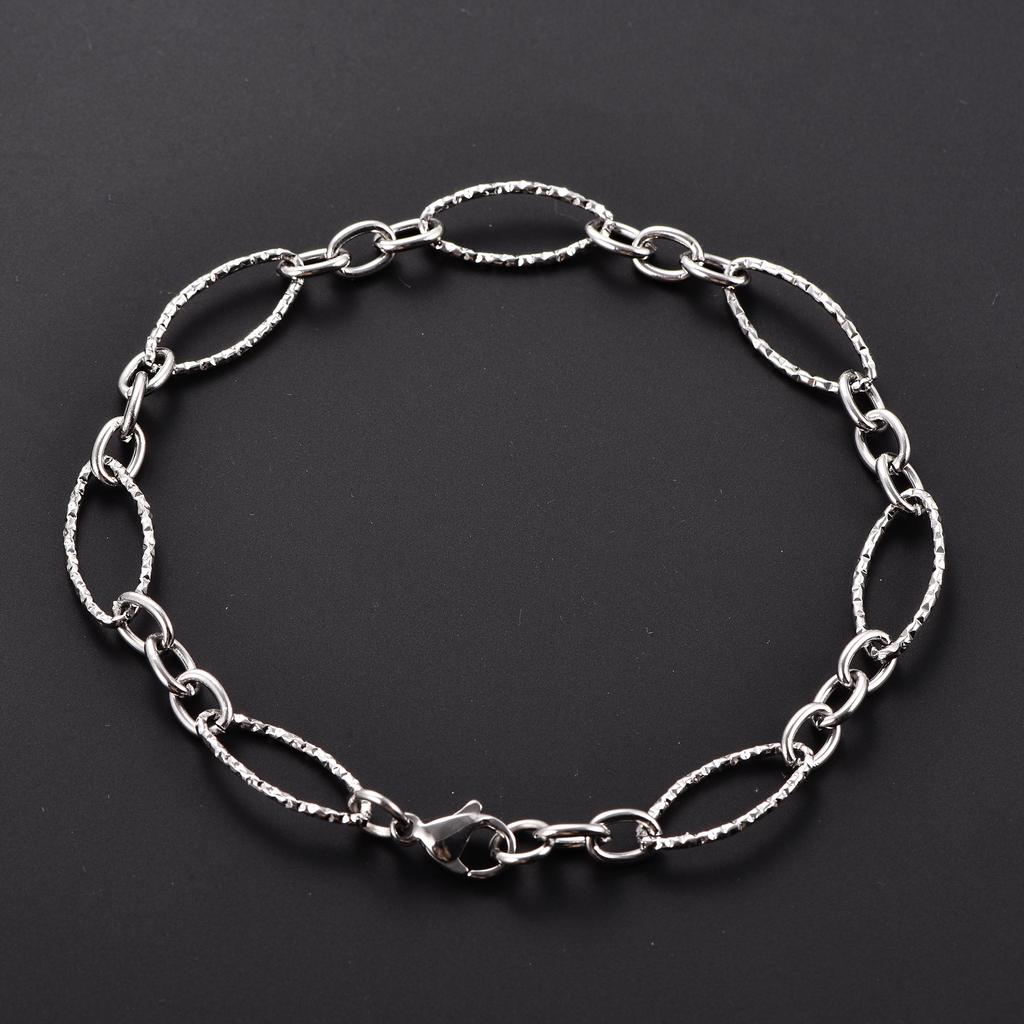 Geometric Stainless Steel Figaro Bracelet Link Oval Hand Chain for Women Men Rhombus Wristband Bangle Anklets Metal Jewelry Gift