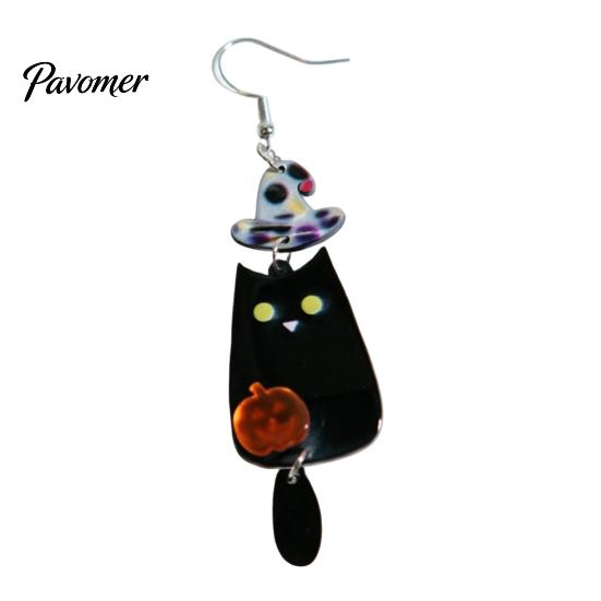 Lightweight Acrylic Statement Earrings 1 Pair Halloween Earrings, Black White Ghost Drop Dangle with Daily Wear Ear Hooks Witch Hat Bat Pumpkin,