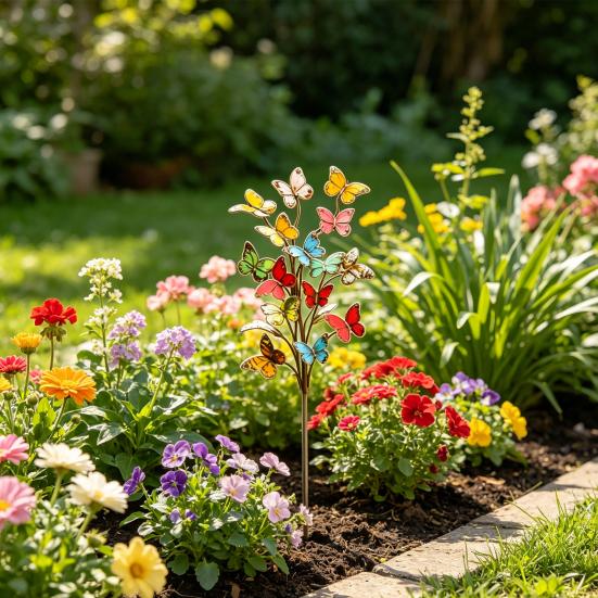 Schmetterlings-Gartenstecker Rustikaler Metall-Deko-Stecker für Topfpflanzen Farbige Vintage-Schmetterlinge Hofkunst für Rasenweg Terrasse Außen Dekoration