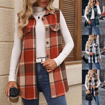 Women's Autumn Winter Fashion Plaid Sleeveless Vest Loose Fit Jackets & Coats Women’s