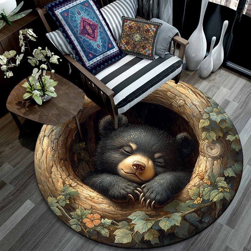 Bear Cub Round Area Rug,Carpet Rug for Living Room Bedroom Sofa Playroom Decor,Non-slip Floor Mat