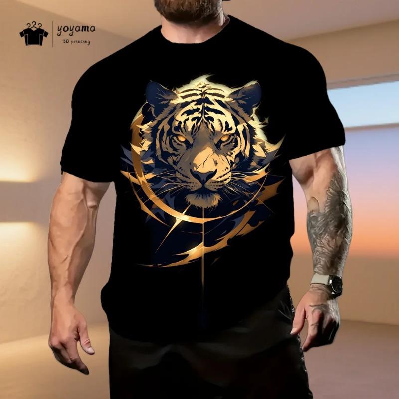 2026 Herrenbekleidung Tiger 3D-Muster T-Shirt Sommer Mode Atmungsaktives Herren Kurzarm-T-Shirt Mode Lässig Rundhals Herren Oberteile