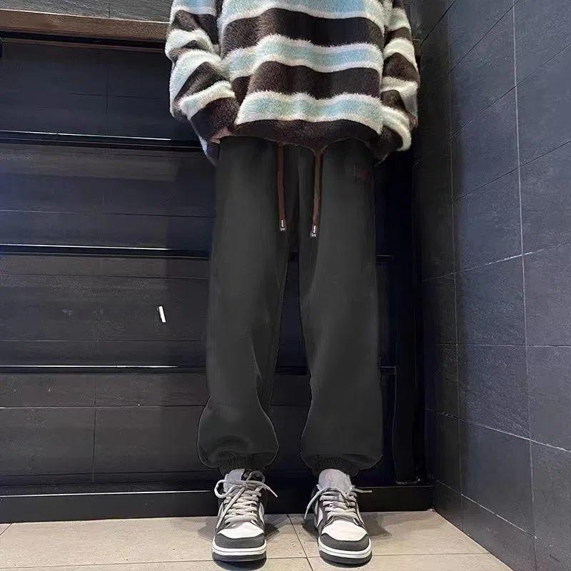 Casual Lamb Fluff High Waist Women Jogger Baggy Pantalones Winter Thicken Warm Fleece Lined Sweatpants Ankle-length Trousers