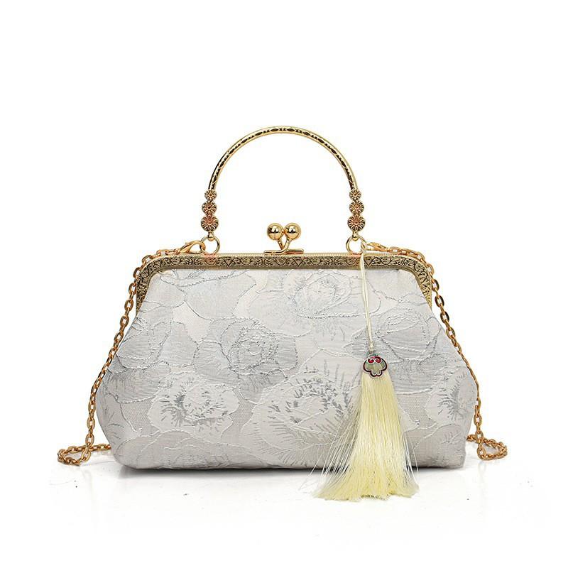 National Style Bag Female Jacquard Fabric Celebrity Clip Niche Evening Wear Handbag Chain Cross-body