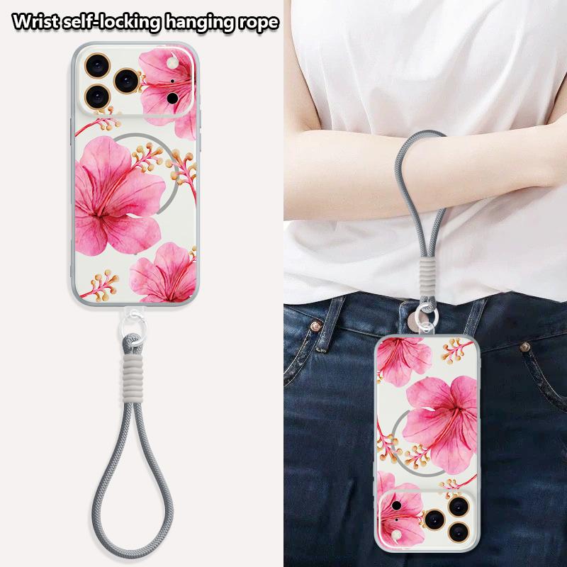 Watercolor Flowers Print Hand Strap Case For iPhone 17 Pro Max iPhone 16 15 14 13 Pro Max Magnetic For Magsafe Hybrid TPU+PC Matte Cover