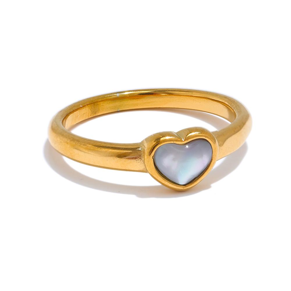 

Yhpup Fashion Natural Shell Stone Chic Heart Love Finger Jewelry 18K Gold Color PVD Plated Exquisite Cast High Quality Jewelry 6