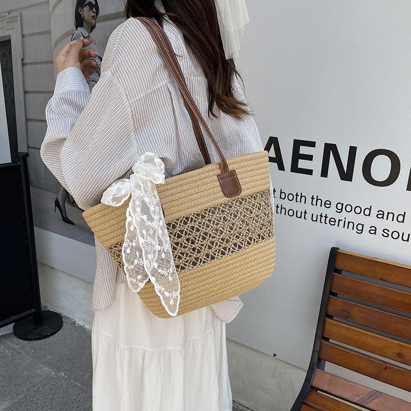 Woven Summer Tote Bag For Women Large Capacity Beach Shoulder Bag With Inner Pocket