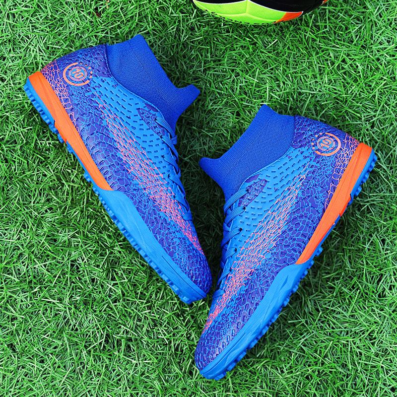 Men's Football Boots Rubber Soft Sole Short-nailed Artificial Turf Leather Youth Kids Football Boots