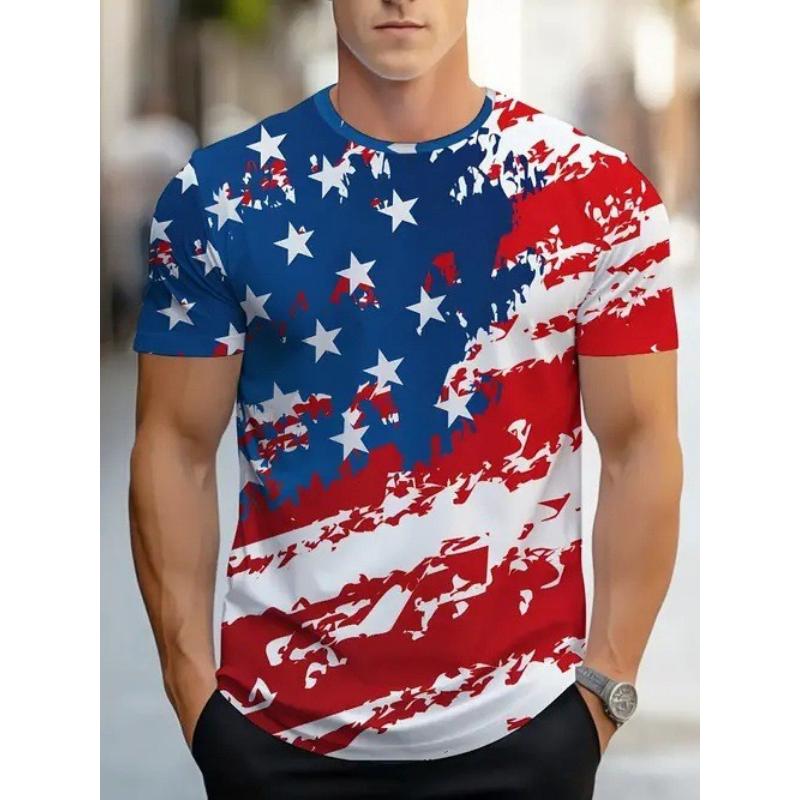 European and American Cross-border Amazon's New Summer Casual Men's Clothing 3D Digital Printing Five-pointed Star Quick-drying T-shirt