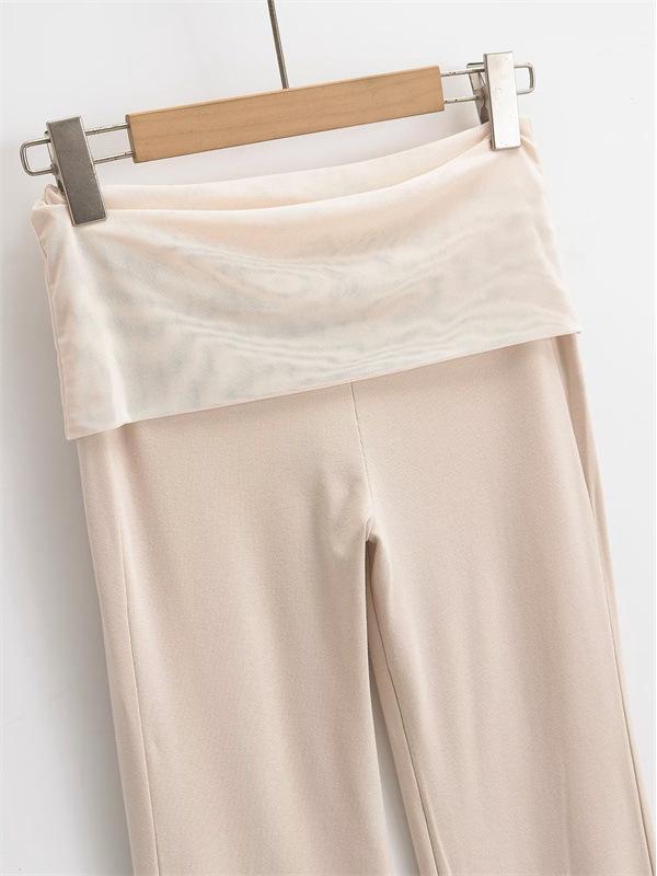 Korean Elegant Patchwork Mesh Flare Yoga Pants - Women's Retro Slimming Two-Piece Drape Design
