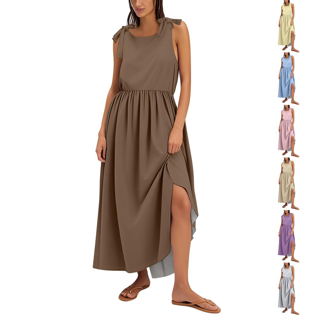 Women's Summer Fashion Tank Dress A-Line Sleeveless Casual Floral/Solid Pocket Dress