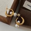 Double-Sided Pearl Stud Earrings Light Luxury Temperament Earrings Versatile Atmosphere Advanced Sense Letter Earrings Women