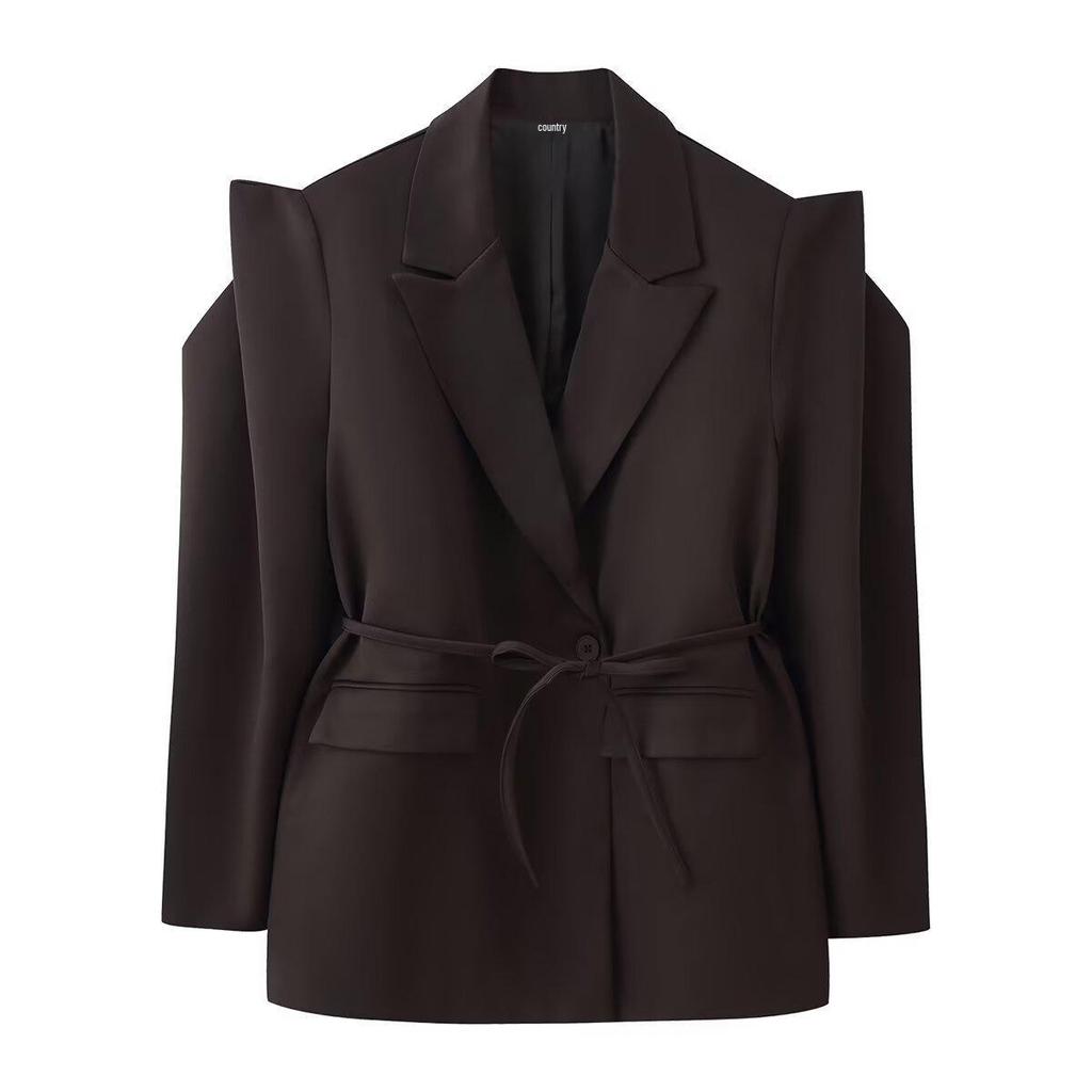 Giacca da completo da donna stile europeo e americano, cintura dimagrante per la vita, con spalle larghe