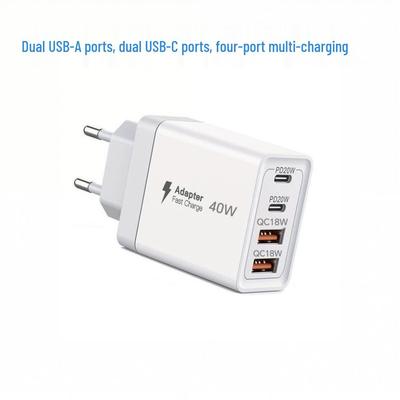 40W EU Standard 4-Port Fast Charger: 2 USB-C & 2 USB-A for Mobile Phones & Watches