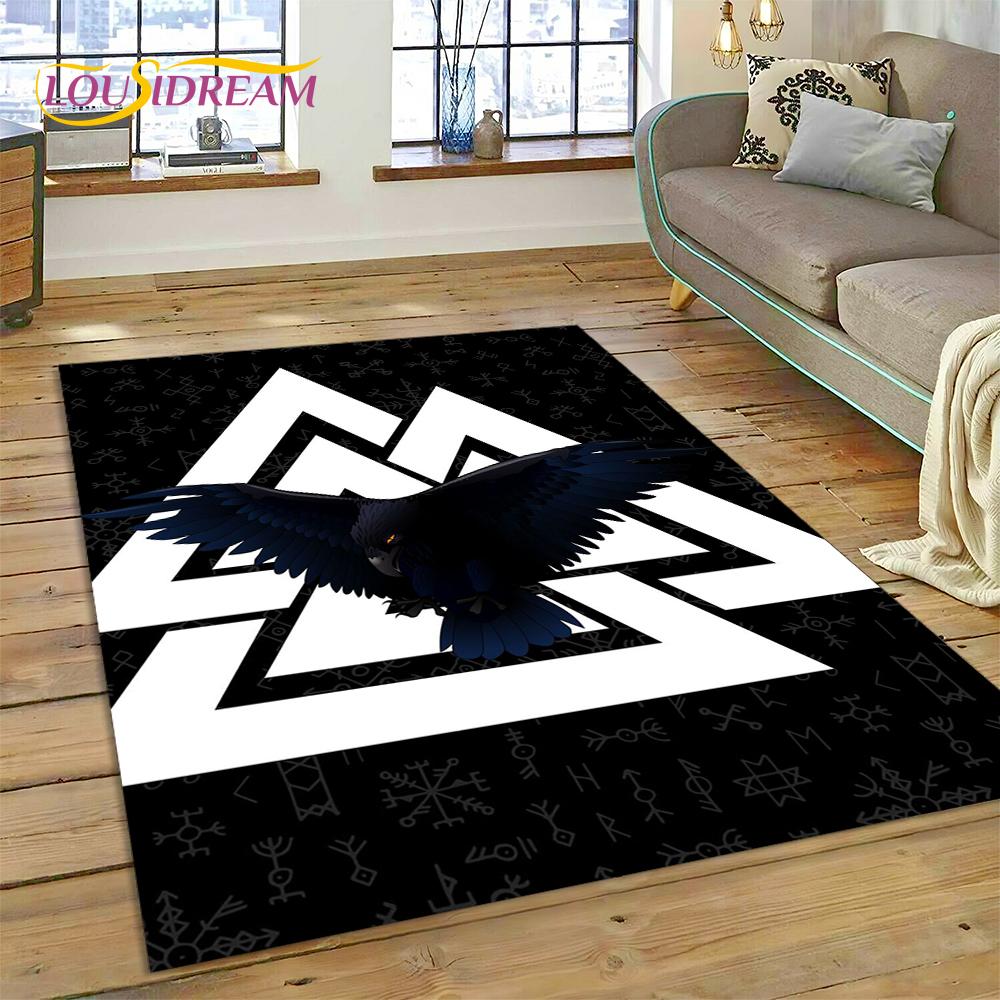 3D Nordic Viking Mythology Symbols Odin Cartoon Area Rug Large,Carpet for Home Living Room Sofa Doormat Decor,Non-slip Floor Mat