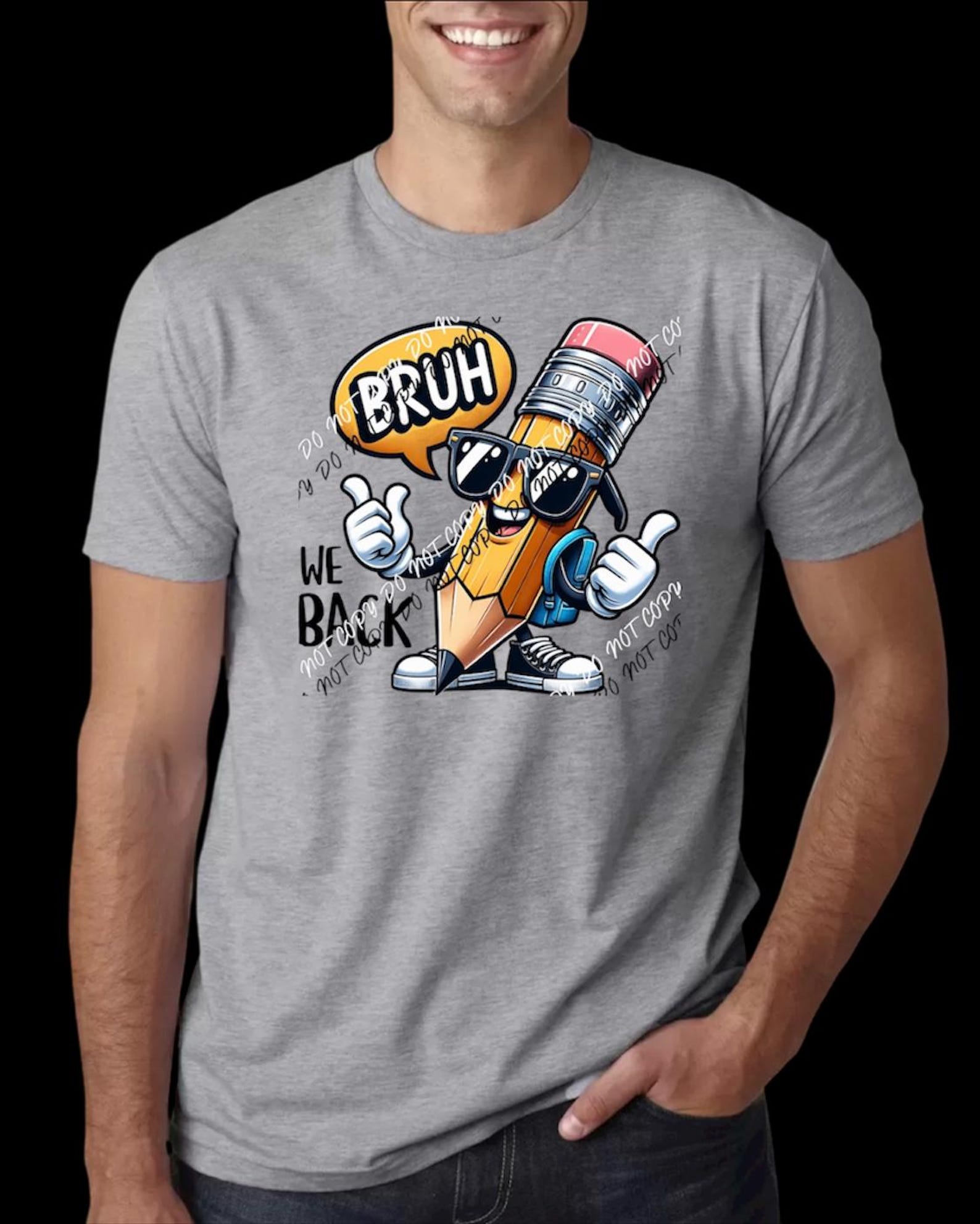 Bruh Pencil Cartoon Graphic Tee – Back-to-School Vibes T shirt S