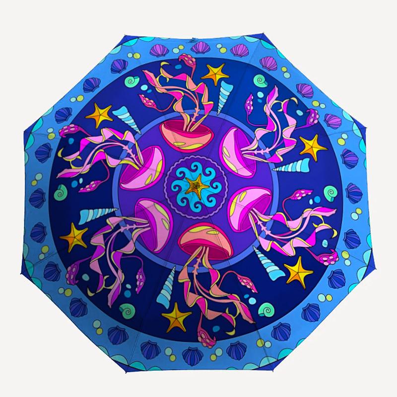 

1pc Oceanic Mandala Auto-Fold Umbrella with One-Touch Open/Close - 8 Reinforced Ribs for Windproof Stability yy251118141