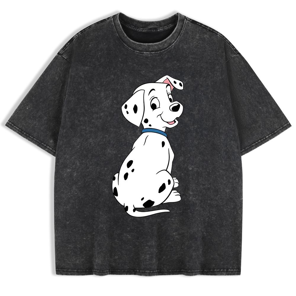 Dalmatian Puppy Printing Washed T-Shirts Mens Cotton Oversized T Shirt Summer Street Short Sleeve Tops O-Neck Clothes