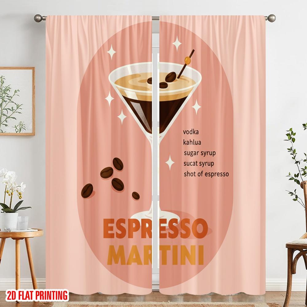 2pcs 2D Flat Printing Drapes Espresso Martini Cocktail Drink Polyester Without Electricity Festive Holiday Use for Outdoor