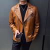 Motorcycle Suit Men's Trendy Brand Loose Fitting High-end PU Leather Jacket Autumn High Street Trend Casual Ruffian Handsome Lapel Jacket