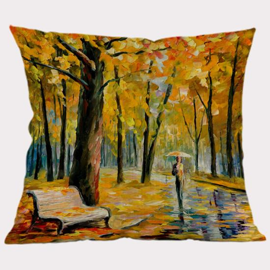 Autumn Tree Landscape Decoration Cushion Cover Cotton Linen 3D Oil Painting Scenery Sofa Decorative Throw Pillow Case Cojines