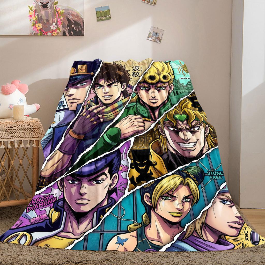 JoJo's Bizarre Adventure Beautiful Flannel Blanket, Printed Cartoon Design for Home Decor, Warm Sofa Bedding, Travel Throw_LIAN