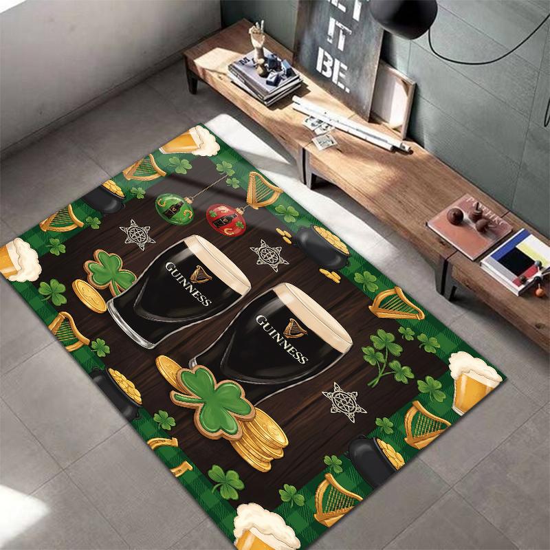 St.Patrick's Day cloverPattern Square Carpet,Area Rug,Carpet Rug for Living Room Bedroom Sofa Playroom Decor,Non-slip Floor Mat,Holiday Birthday Gifts