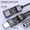 2 In 1 Type C Audio Adapter PD 60W Fast Charging USB C To 3.5mm Jack Adapter for 15/16 Samsung Huawei