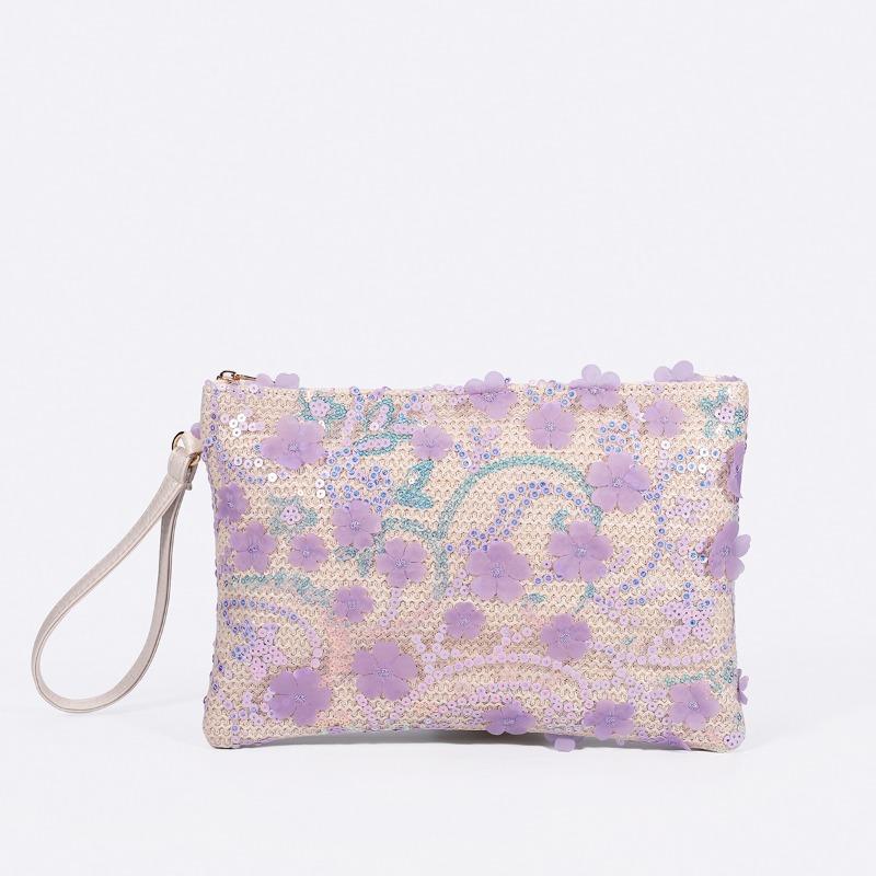 New Embroidery Sequin Clutch Bag Women Vintage Straw Woven Envelope Bag Niche Fashion Handheld Purse for Casual Daily Wear Shopping and Party Events