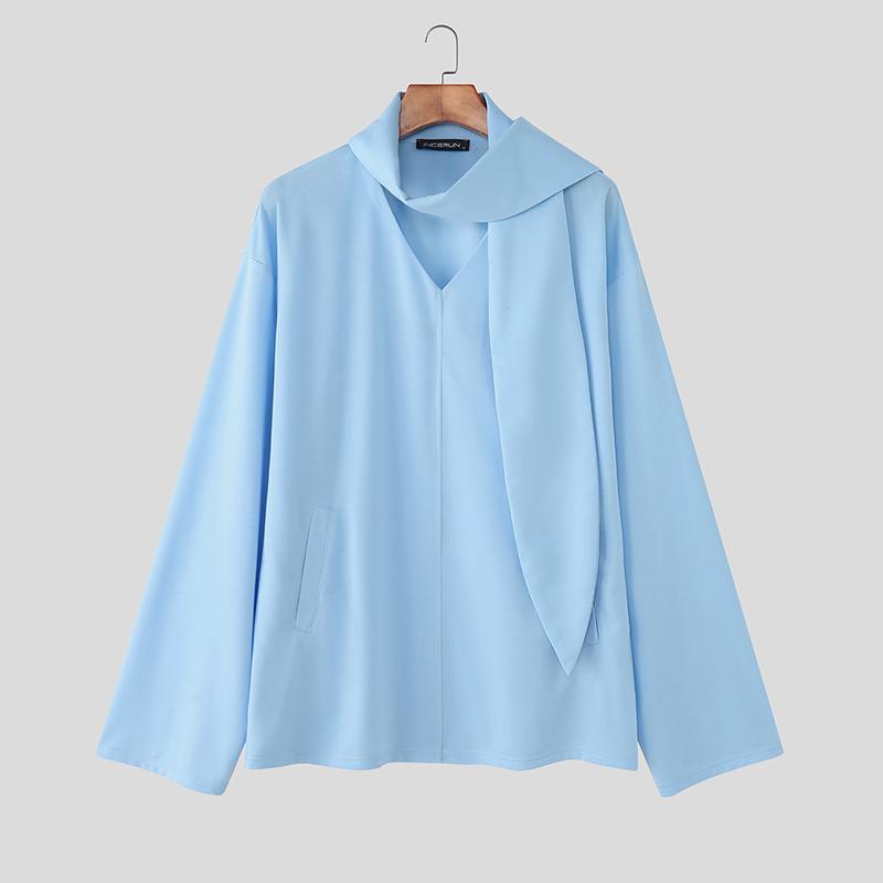 

INCERUN Мужские оверсайз топы с длинным рукавом, однотонные, повседневные, свободные, пуловеры 5XL синий